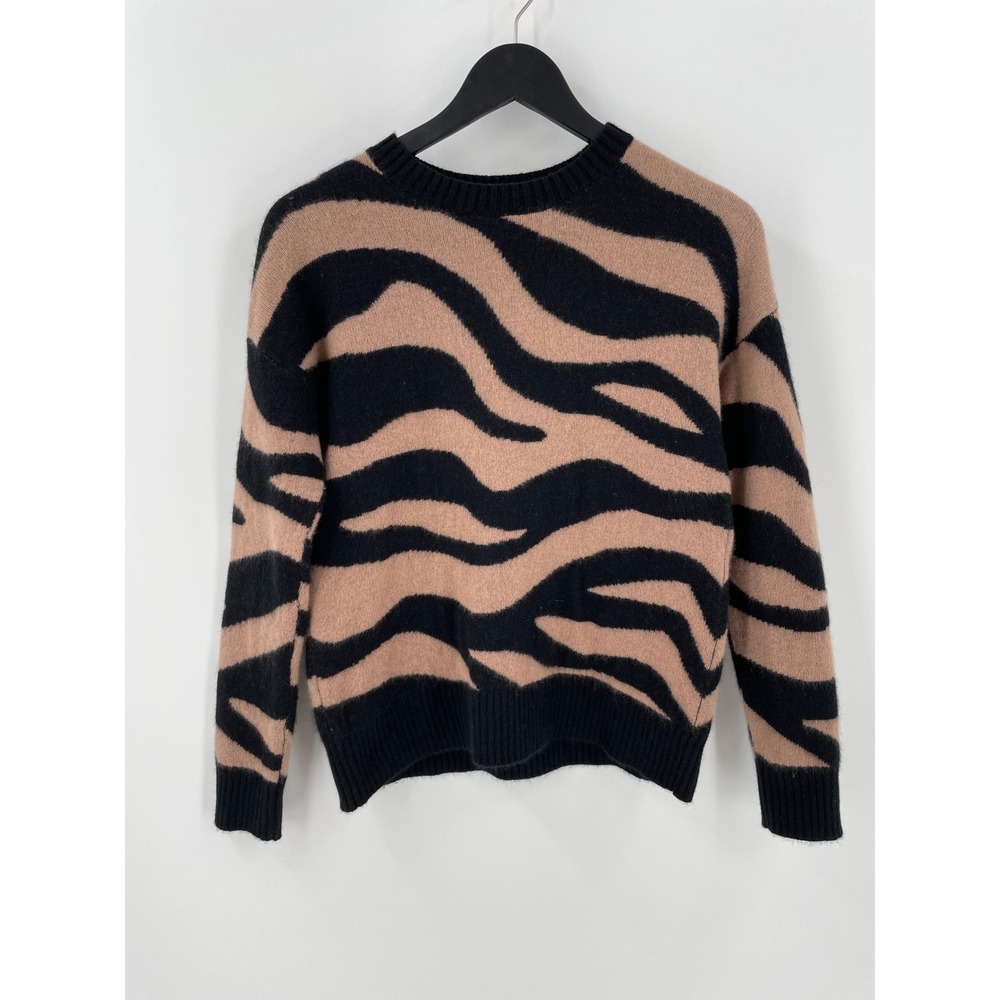 C by Bloomingdales 100 Cashmere Zebra Print Sweater Camel Black Womens Small